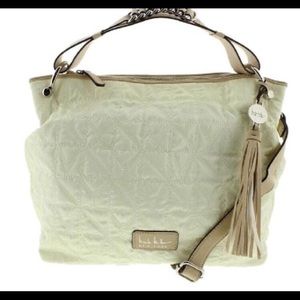 NWT Nicole Miller ivory quilted adj handbag purse